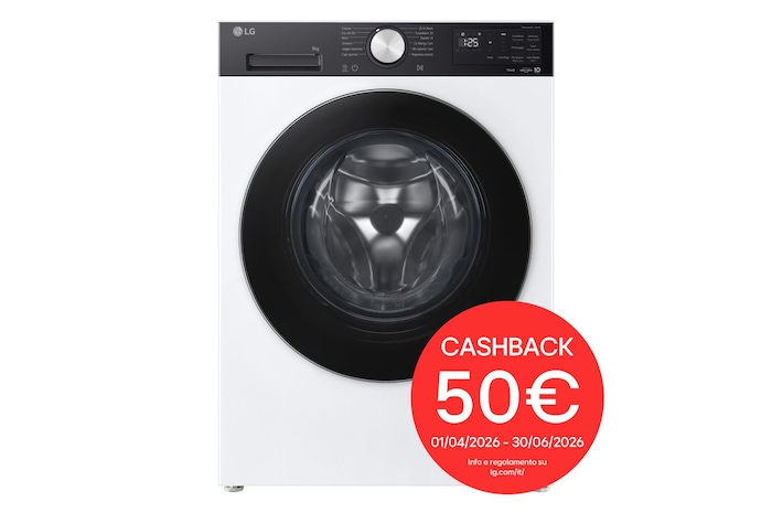 Immagine frontale della lavatrice LG F4NX5009TKC con bollo cashback